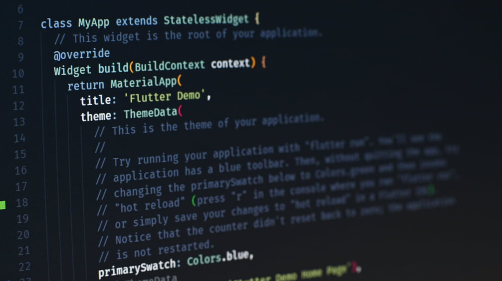 Flutter code on a computer screen