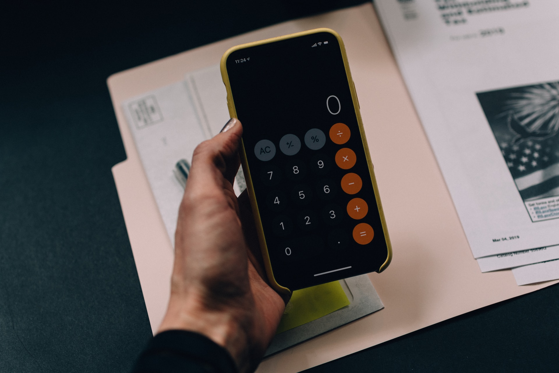 Person viewing a calculator app on a smartphone