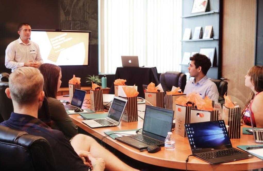 A presentation taking place in a conference room